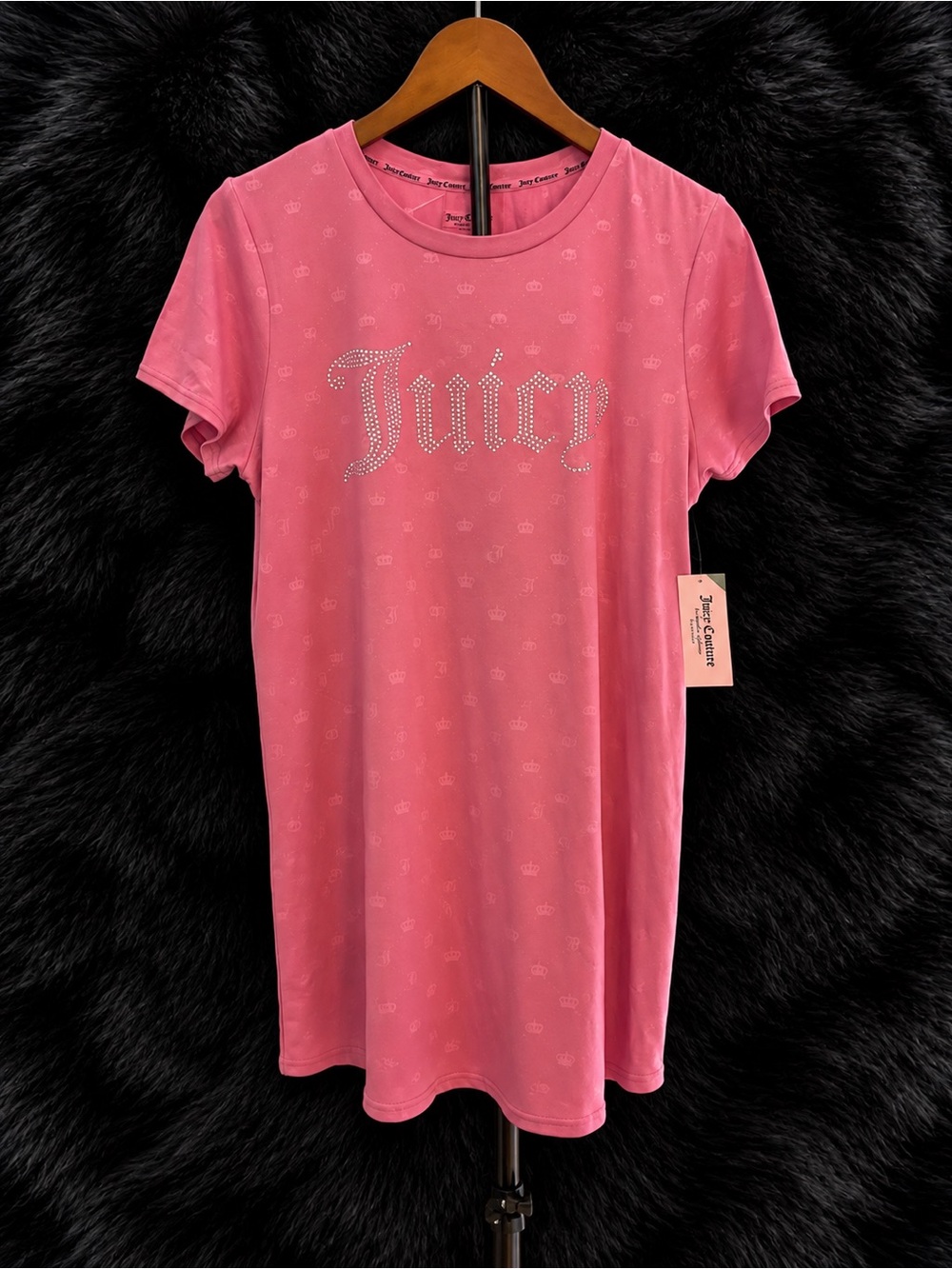 Juicy Couture Pink Rhinestone Logo Monogram Sleepshirt Nightgown Size M